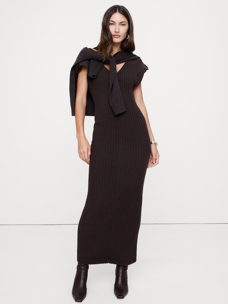 Merino-Cotton Maxi Dress with Open Back