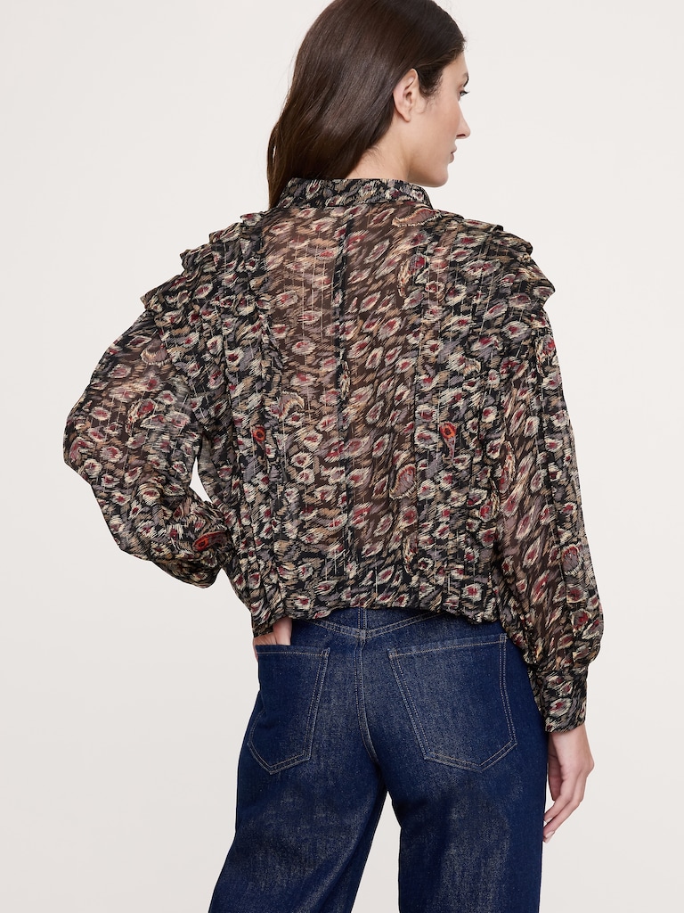 Sheer Pleat-Shoulder Top