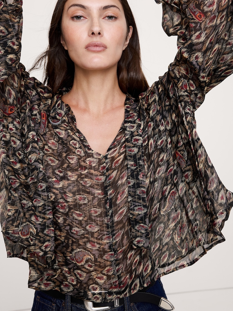 Sheer Pleat-Shoulder Top