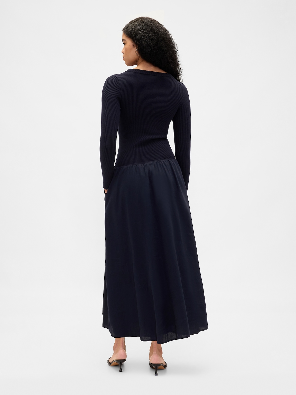 Mixed Media Drop-Waist Maxi Dress