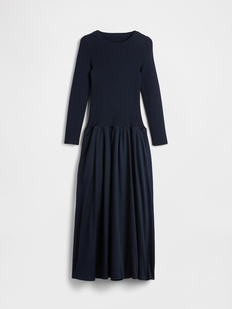 Mixed Media Drop-Waist Maxi Dress