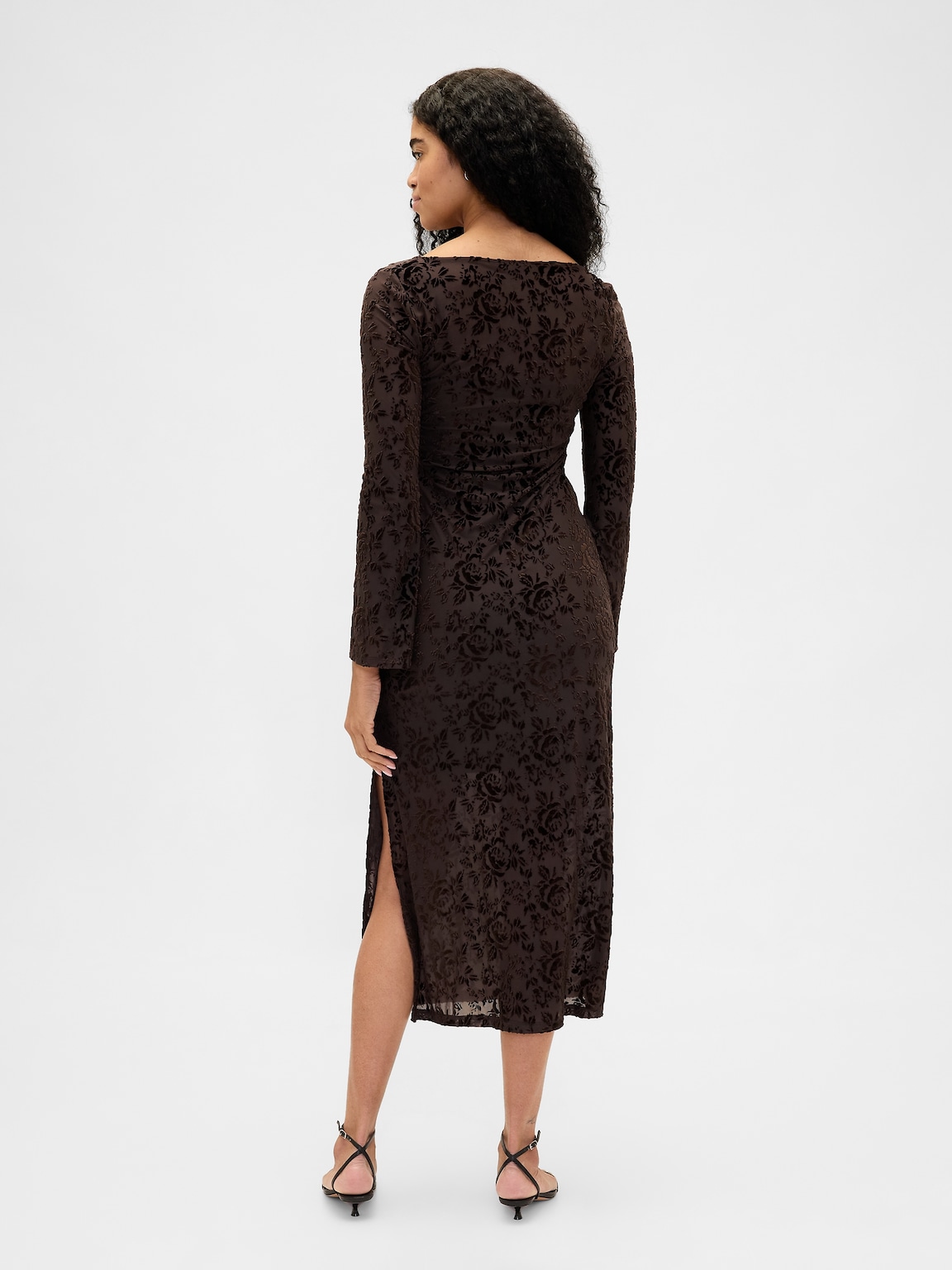 Burnout Velvet Bell-Sleeve Midi Dress