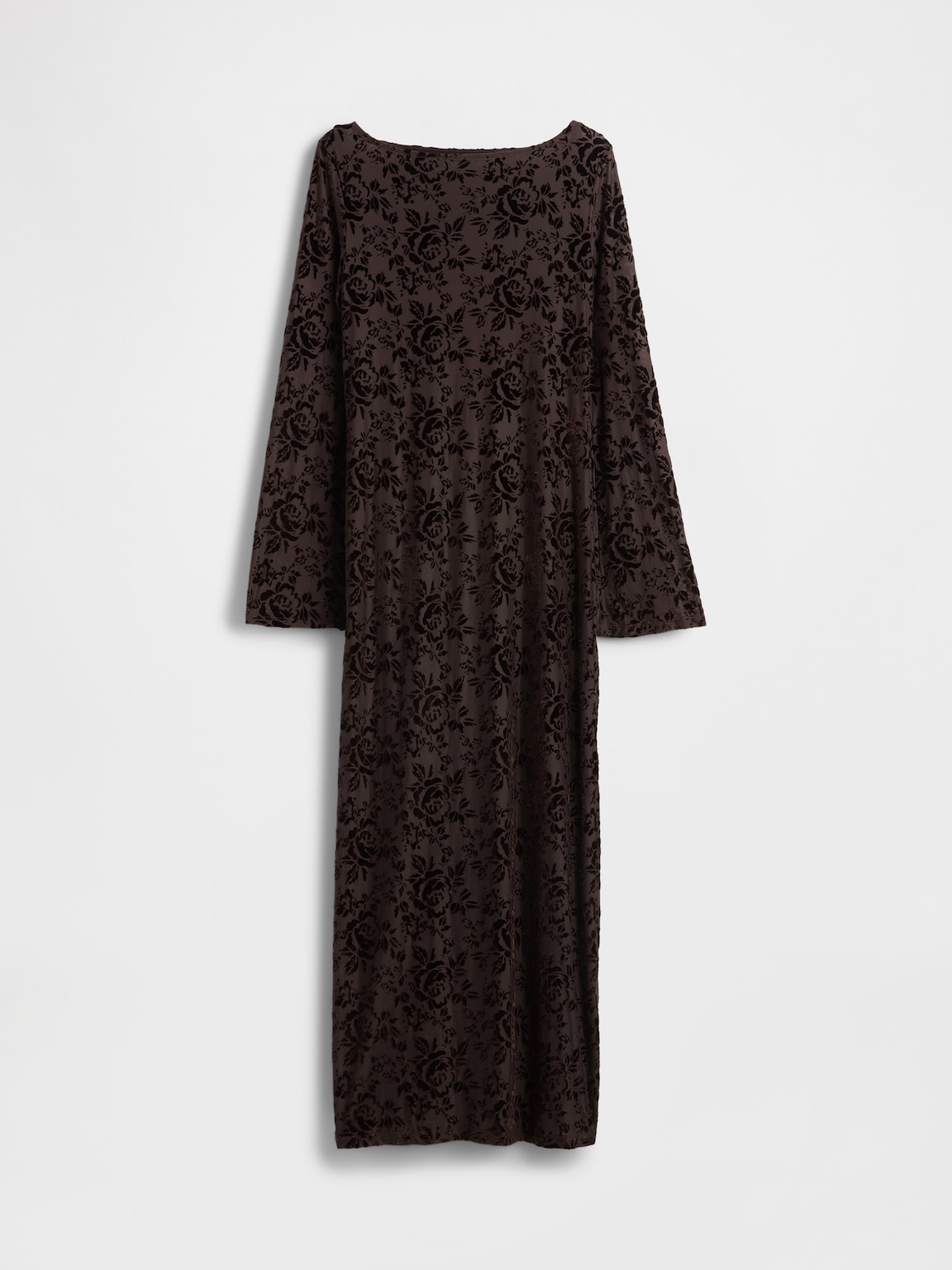 Burnout Velvet Bell-Sleeve Midi Dress