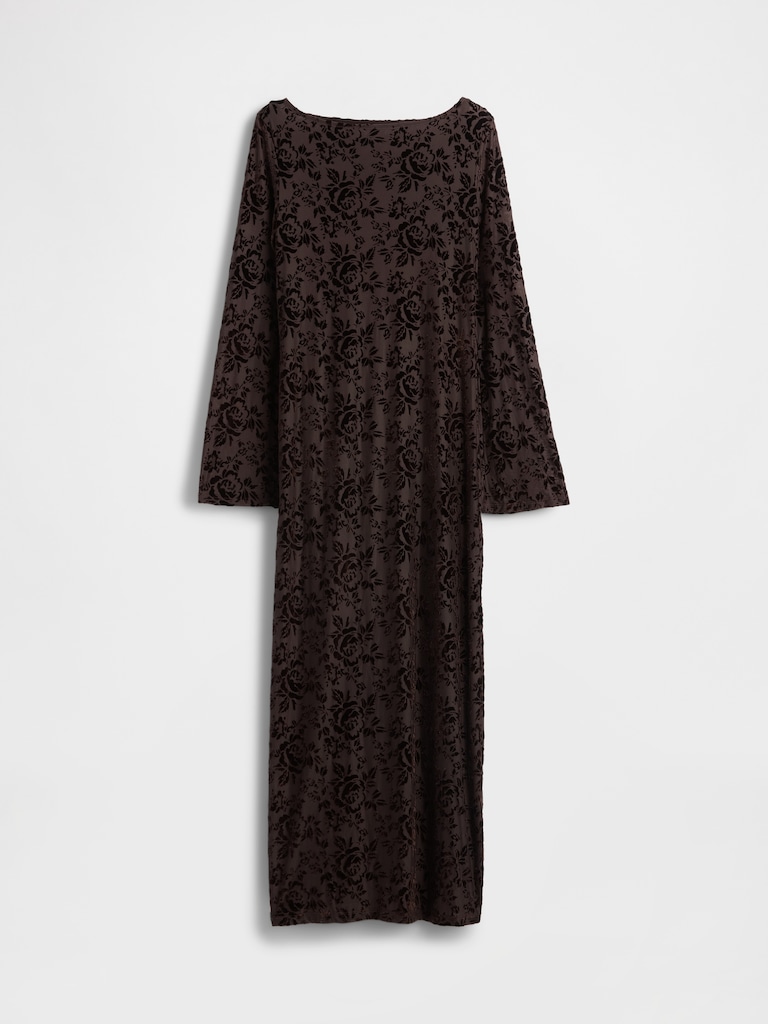Burnout Velvet Bell-Sleeve Midi Dress