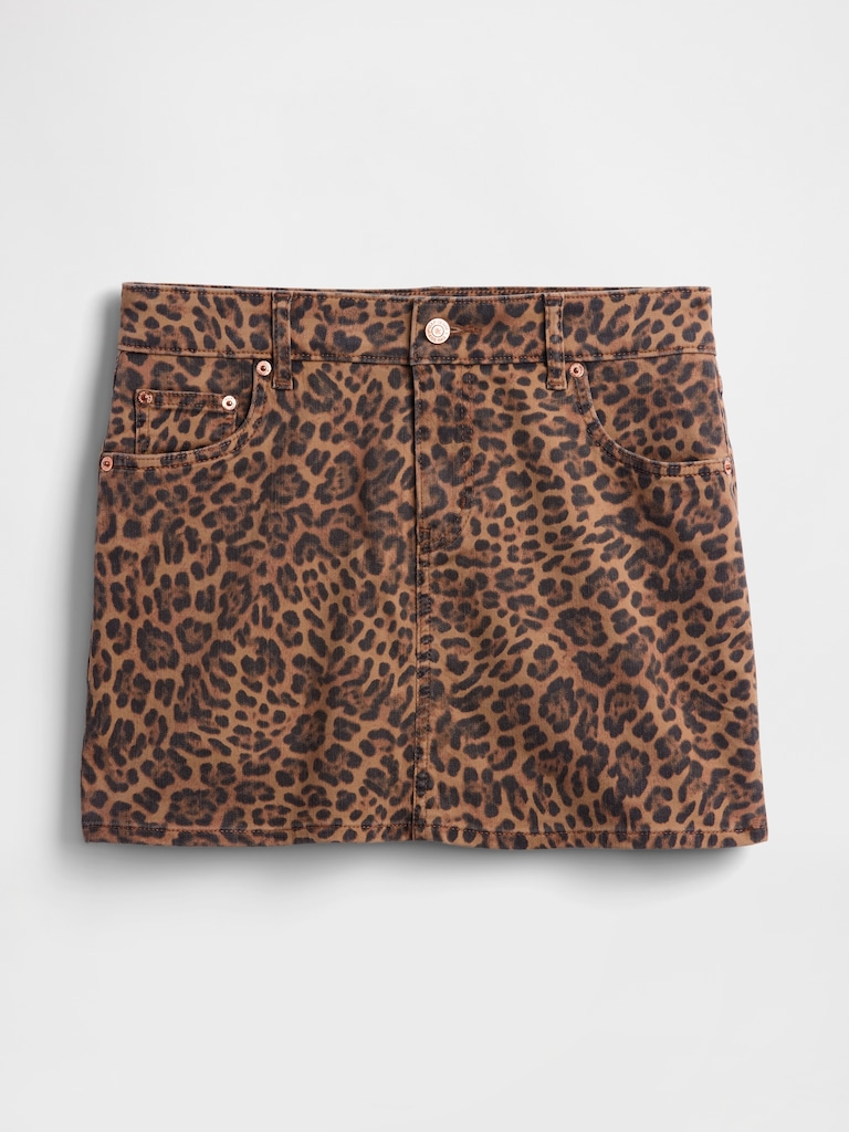Leopard Denim Mini Skirt