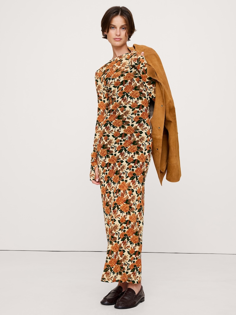 Printed Mesh Maxi Dress