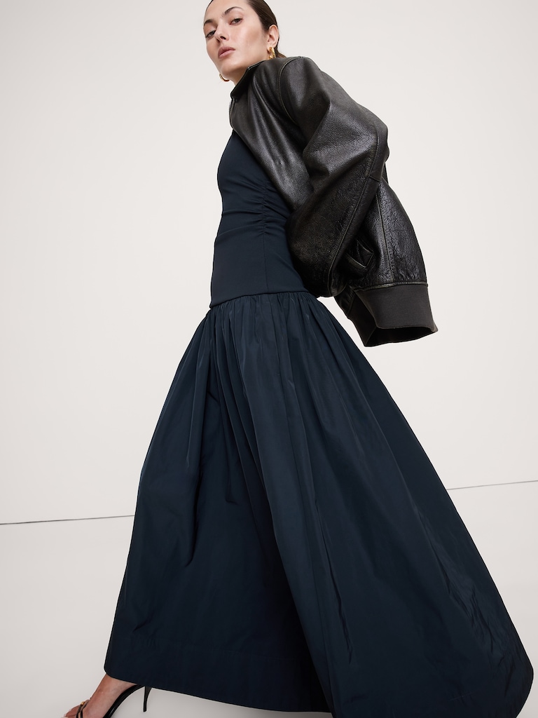 Jersey & Taffeta Halter Maxi Dress