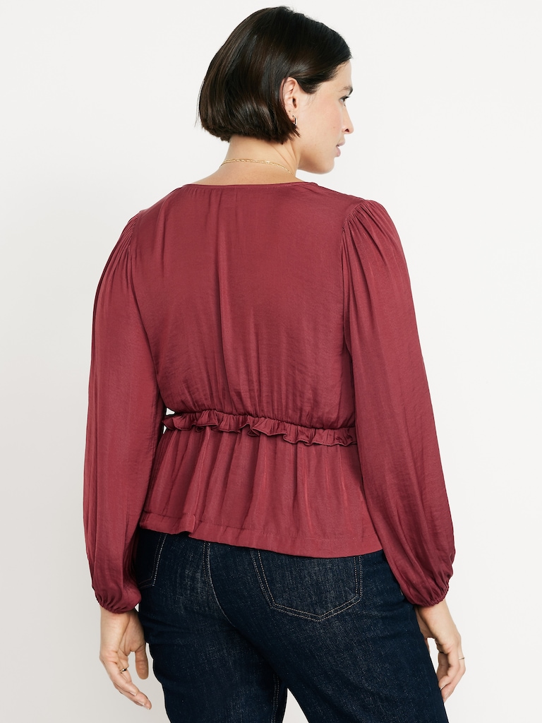 Satin Ruffle Tie-Front Top