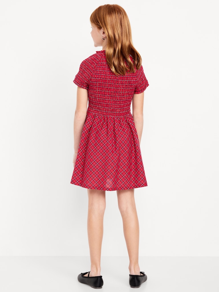 Short-Sleeve Fit and Flare Smocked Bow Dress for Girls