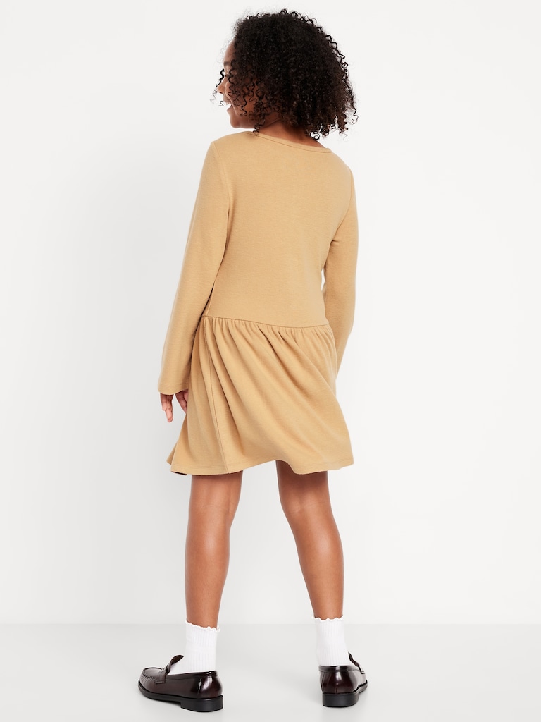 Long-Sleeve Button-Front Fit and Flare Dress for Girls