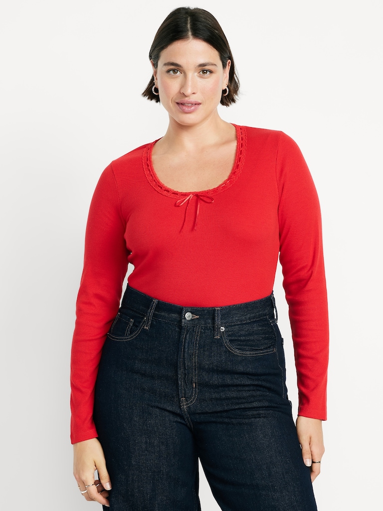 Scoop-Neck Long-Sleeve Ribbed Top