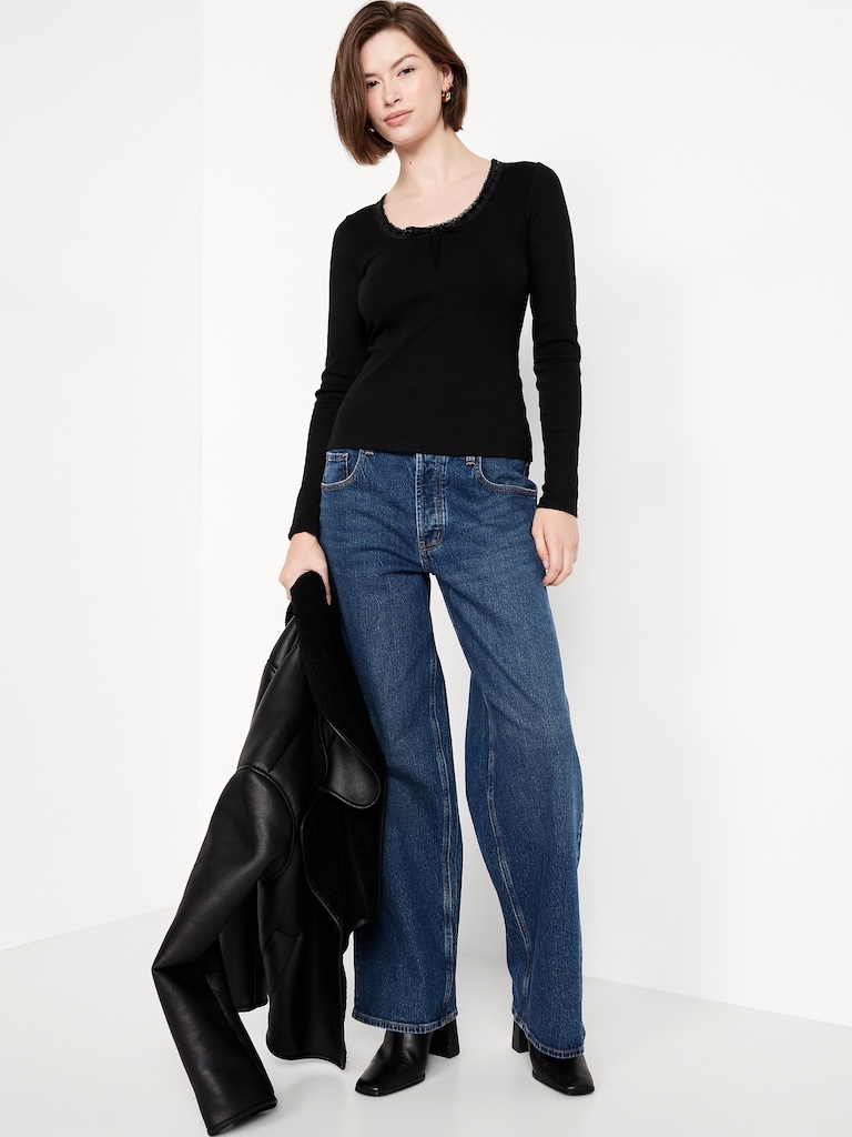 Scoop-Neck Long-Sleeve Ribbed Top