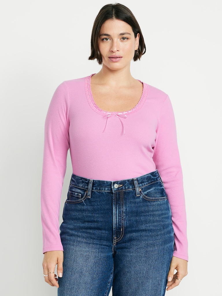 Scoop-Neck Long-Sleeve Ribbed Top