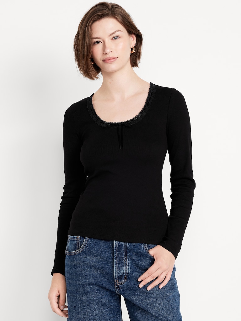 Scoop-Neck Long-Sleeve Ribbed Top
