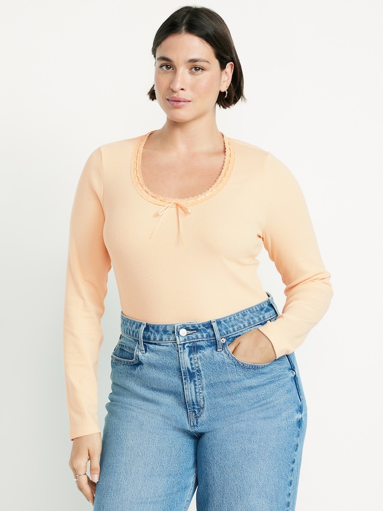 Scoop-Neck Long-Sleeve Ribbed Top