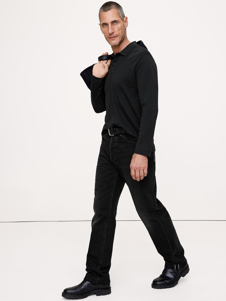 Luxury-Touch Long-Sleeve Polo