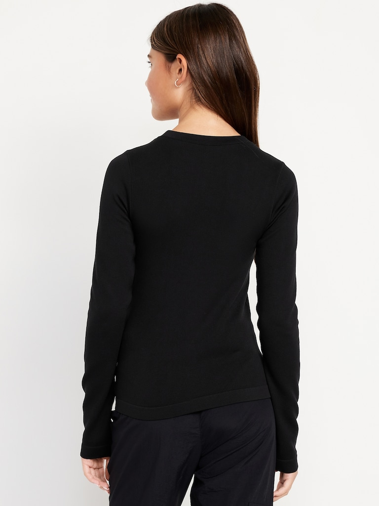 Fitted Seamless Long-Sleeve Ribbed Performance Top for Girls