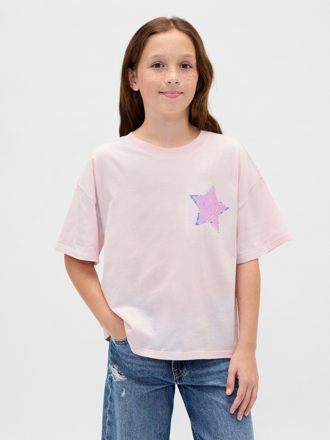 Kids Oversized Flippy Sequin Graphic T-Shirt