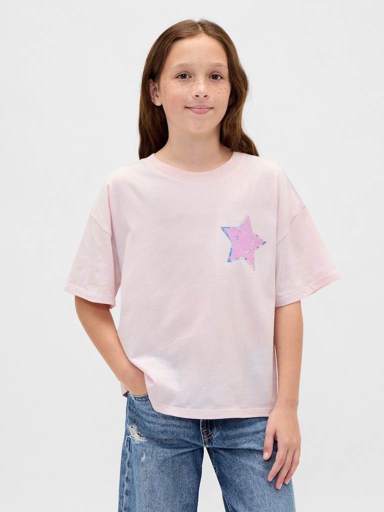Kids Oversized Flippy Sequin Graphic T-Shirt