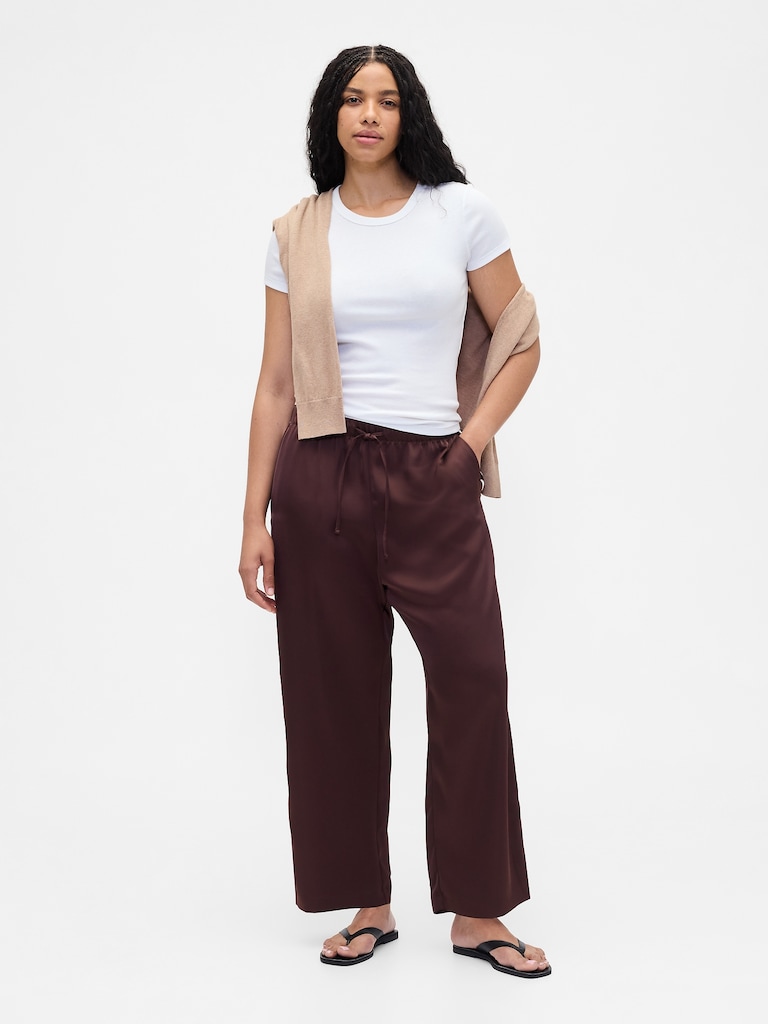 Relaxed Satin Straight-Leg Crop Pants