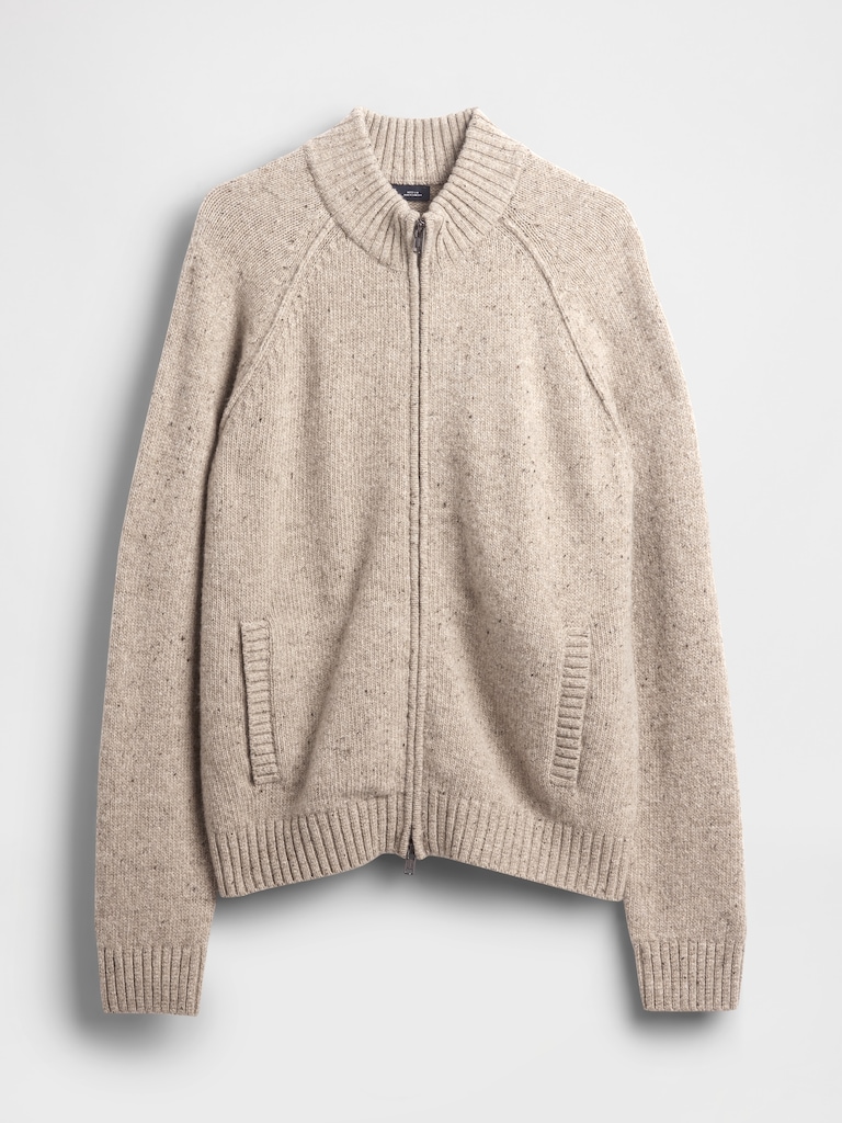 Wool-Blend Zip Cardigan Sweater