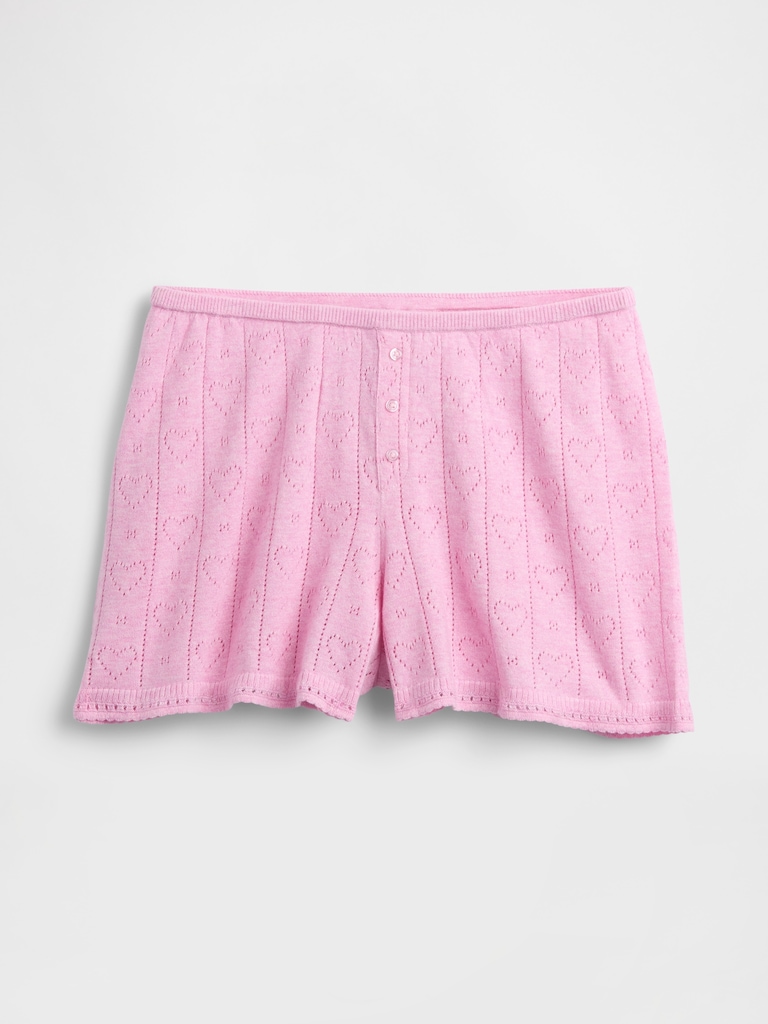 Lightweight CashSoft Pointelle Heart PJ Shorts