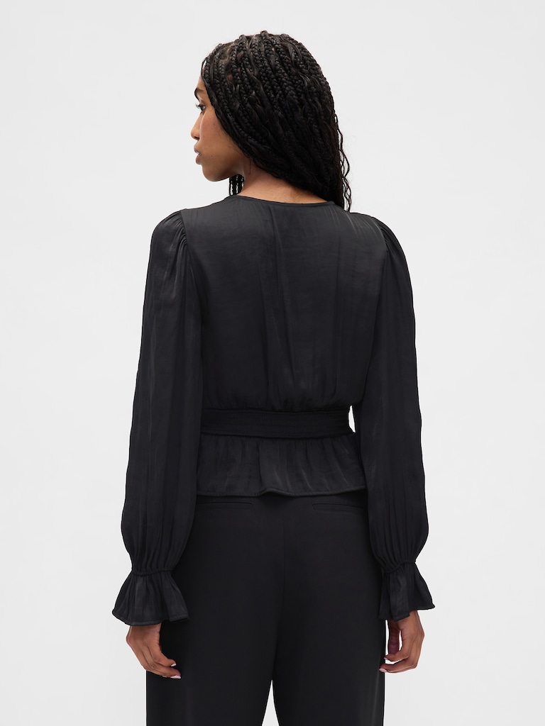 Eyelet V-Neck Peplum Top