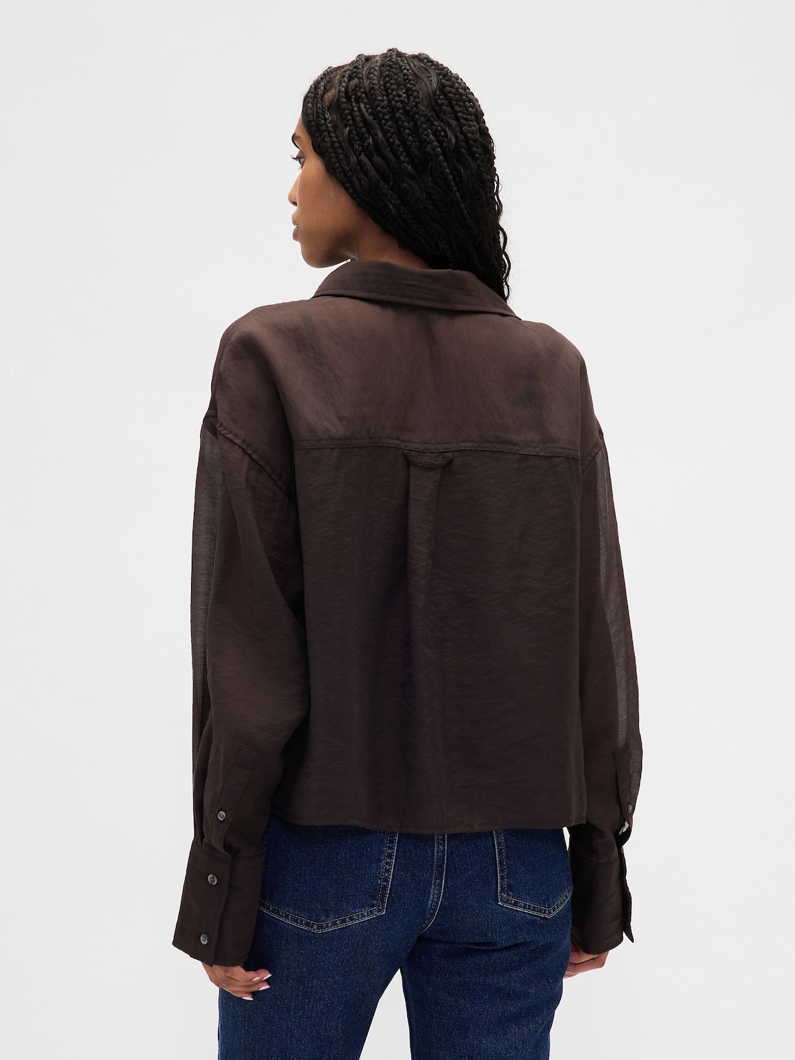 Sheer Straight-Hem Crop Shirt