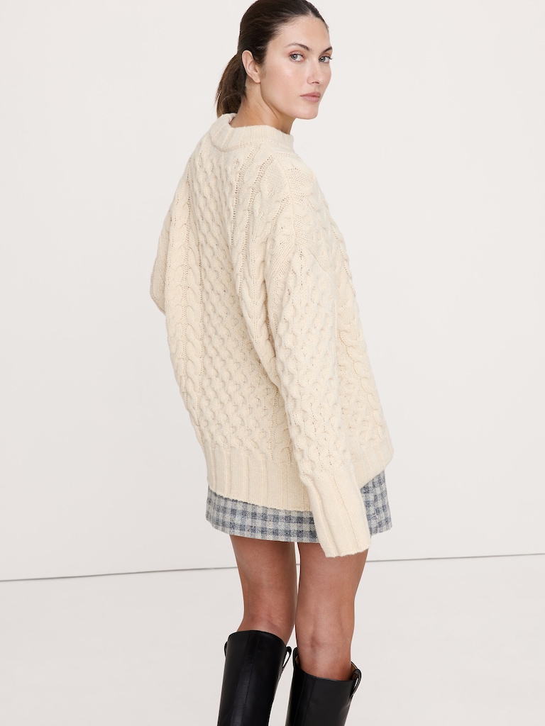 Italian Merino-Blend Cable Tunic Sweater