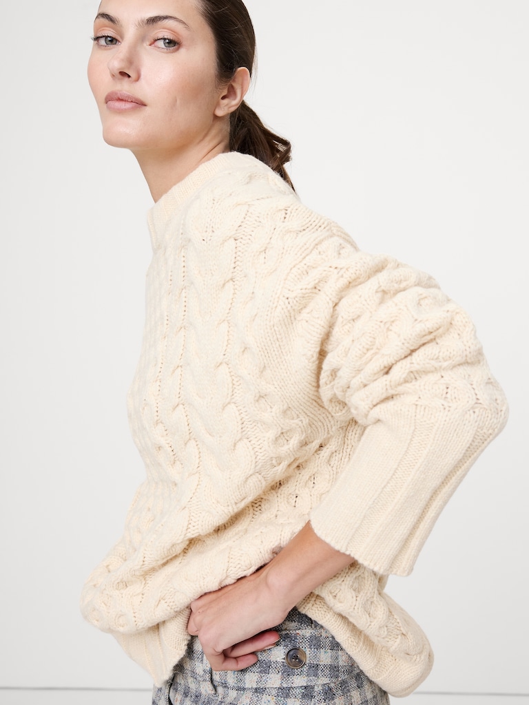 Italian Merino-Blend Cable Tunic Sweater