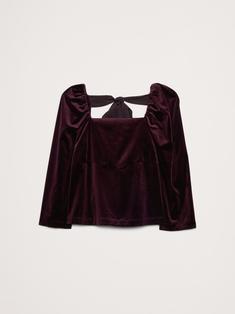 Cotton Velvet Puff-Sleeve Top