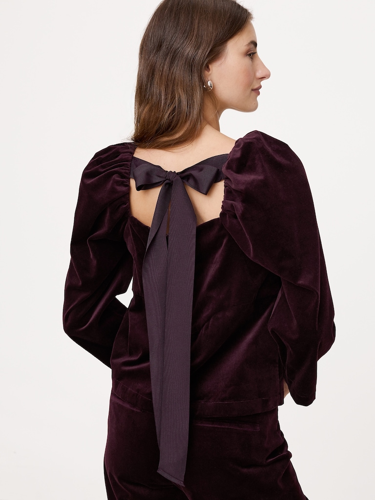 Cotton Velvet Puff-Sleeve Top