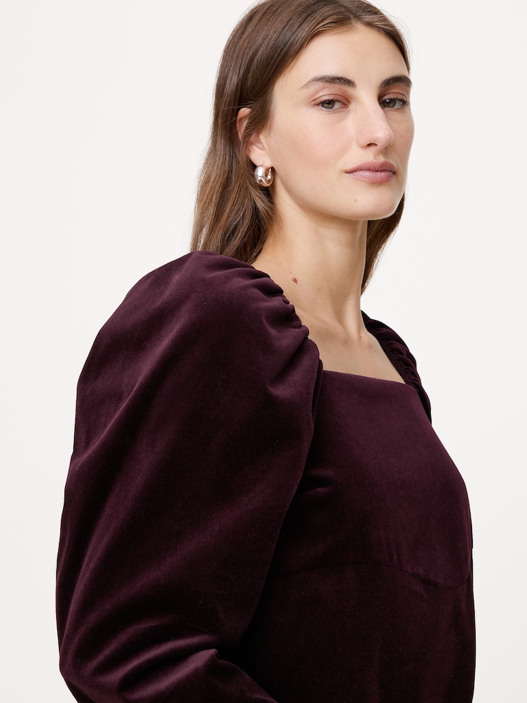 Cotton Velvet Puff-Sleeve Top