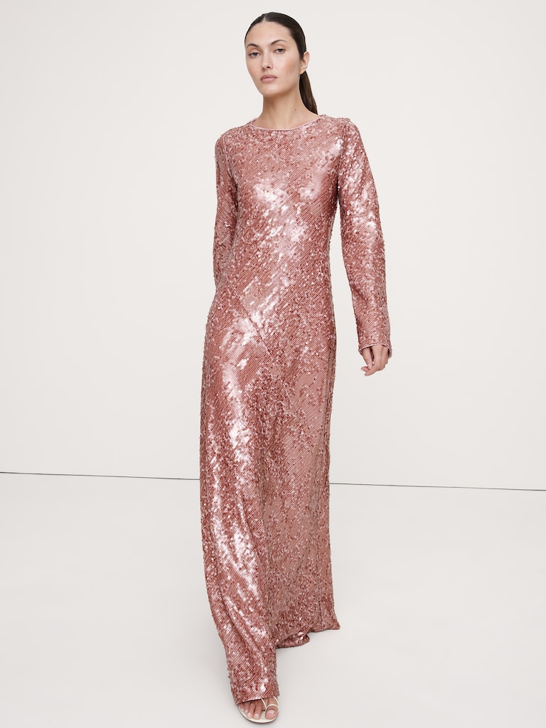 Bias-Cut Sequin Maxi Dress