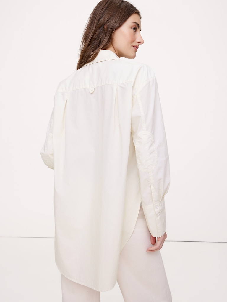 Cotton Poplin Curve-Hem Shirt