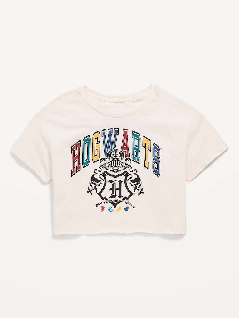 Hogwarts™ Graphic Raw-Edge Cropped T-Shirt for Girls