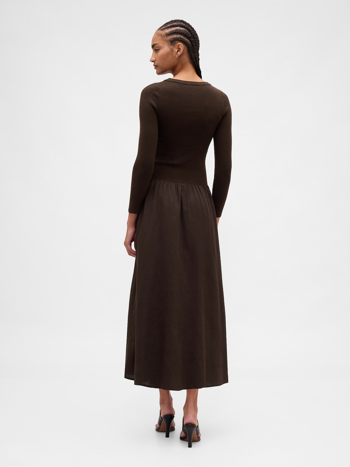 Mixed Media Drop-Waist Maxi Dress