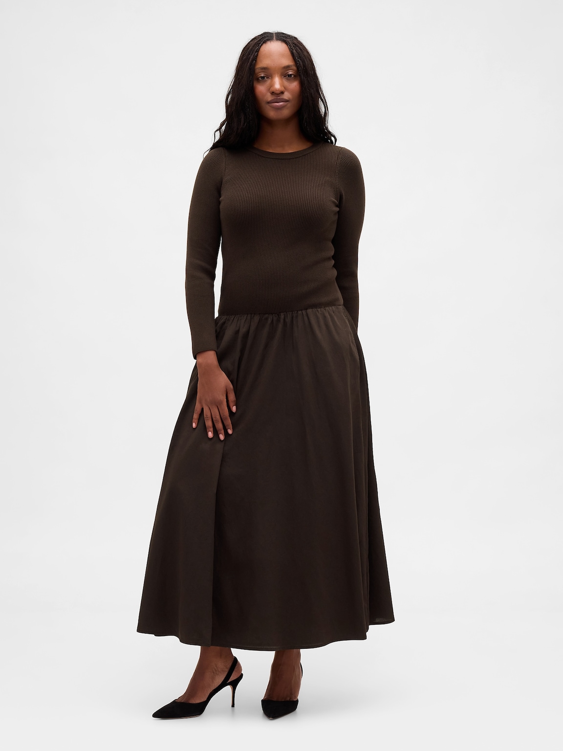 Mixed Media Drop-Waist Maxi Dress