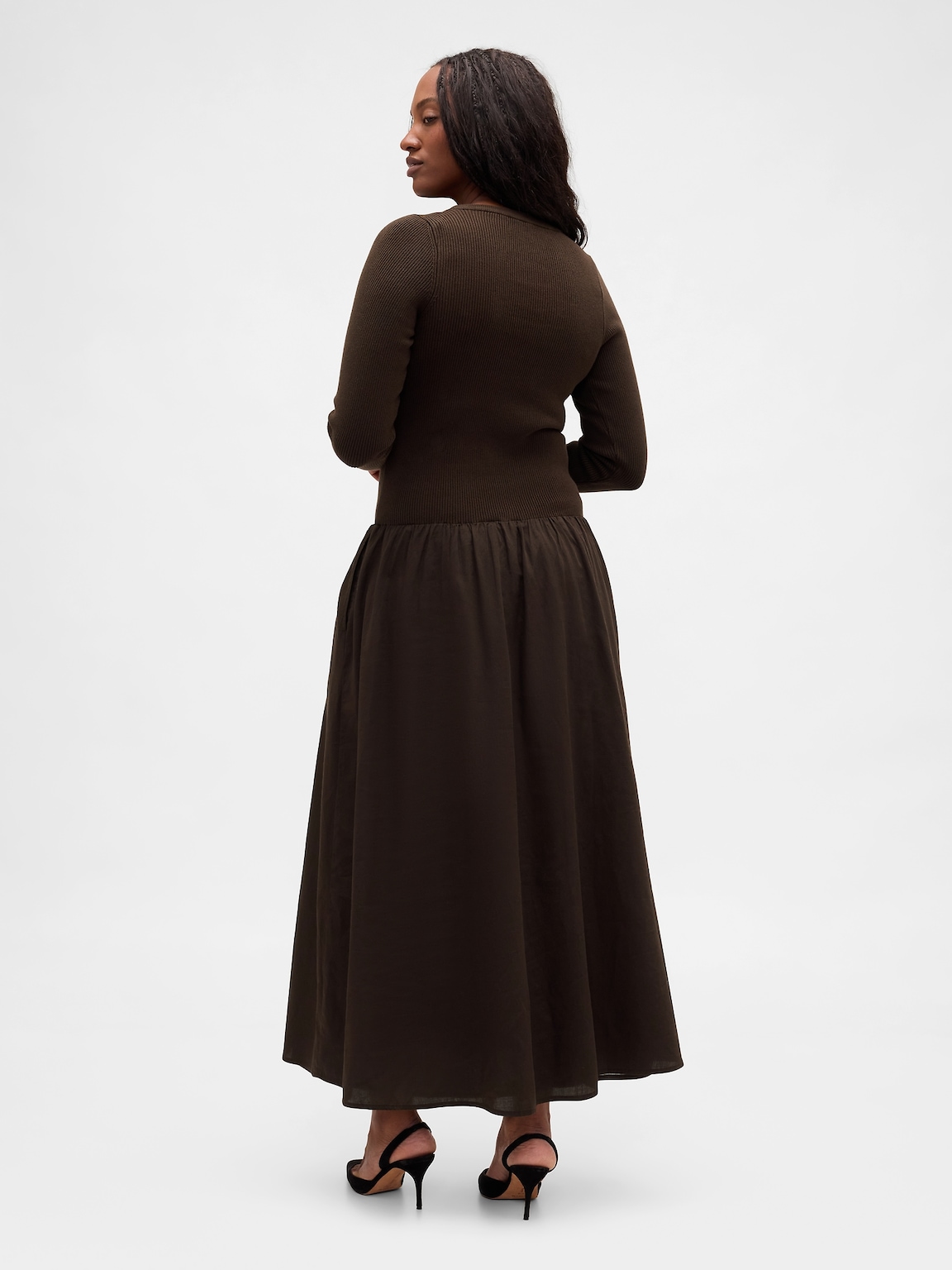 Mixed Media Drop-Waist Maxi Dress