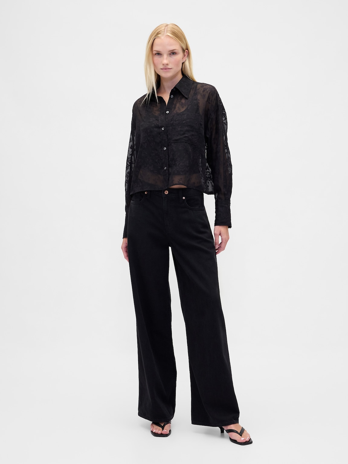 Sheer Straight-Hem Crop Shirt