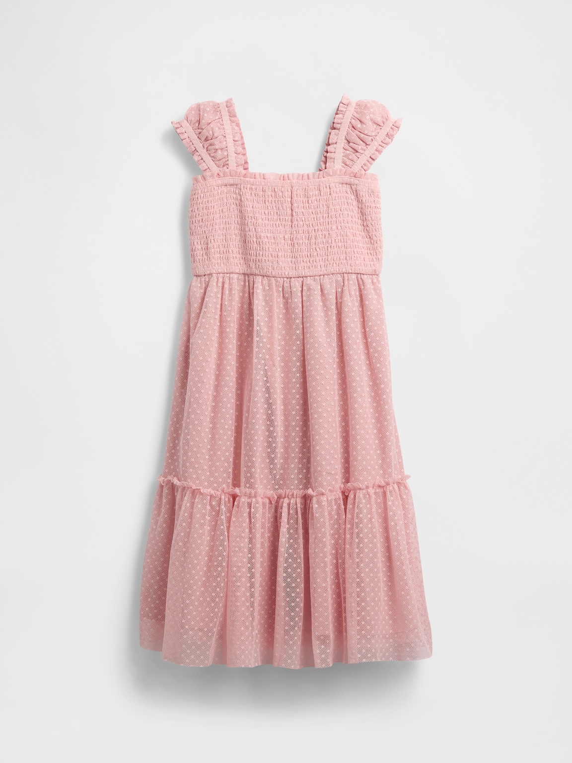 Kids Mesh Ruffle Cap-Sleeve Dress