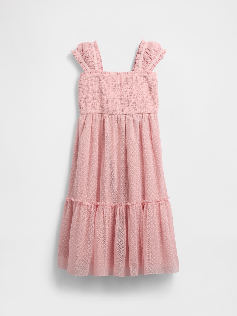 Kids Mesh Ruffle Cap-Sleeve Dress