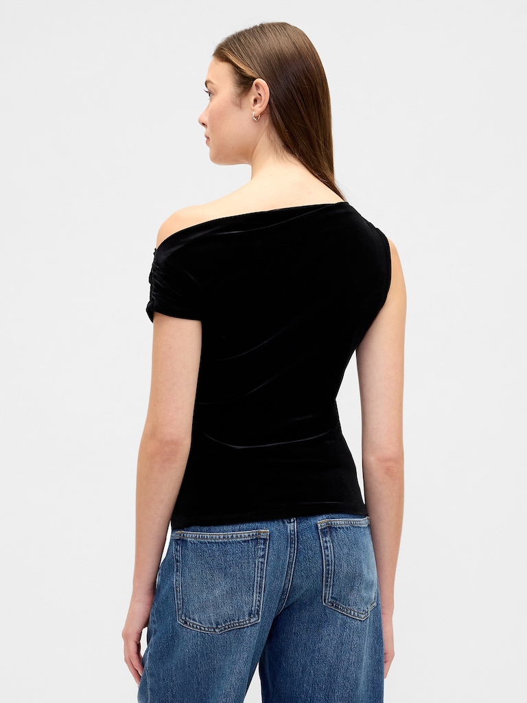 Velour One-Shoulder Top