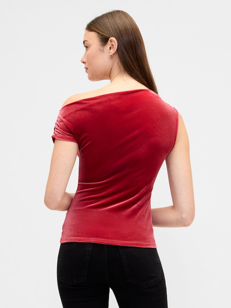 Velour One-Shoulder Top