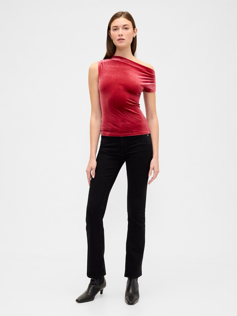 Velour One-Shoulder Top