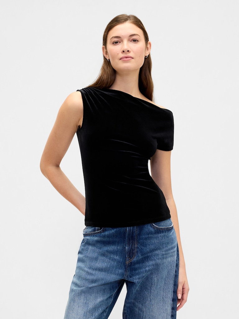 Velour One-Shoulder Top