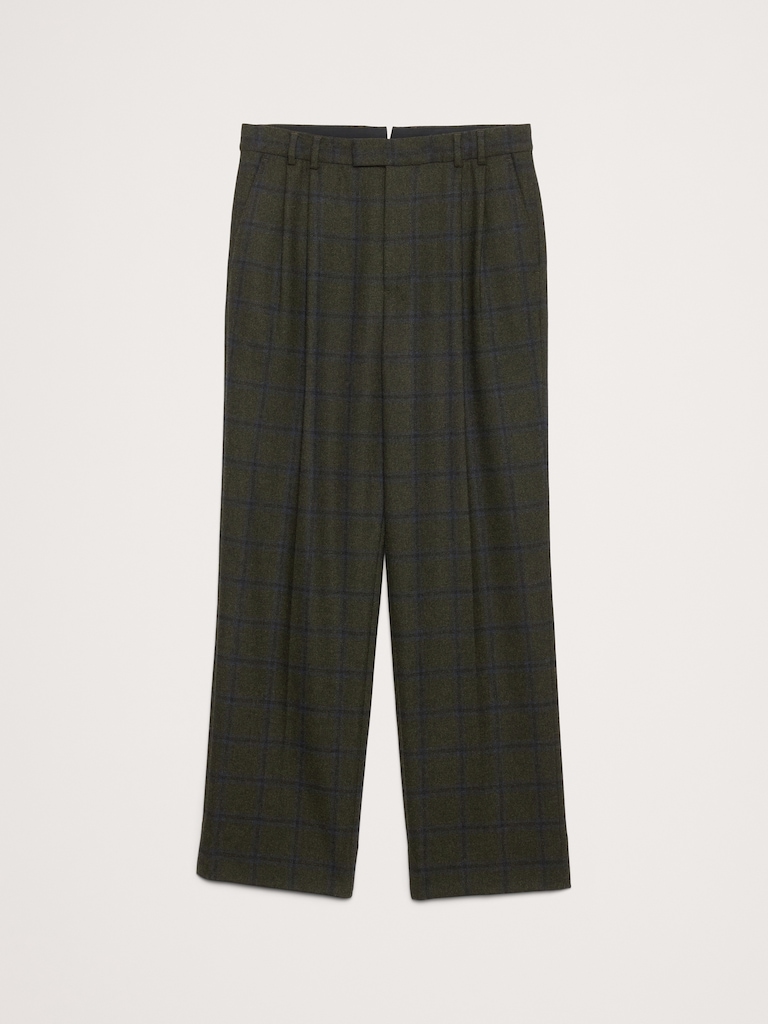 Straight Flannel Pleated Dress Pant