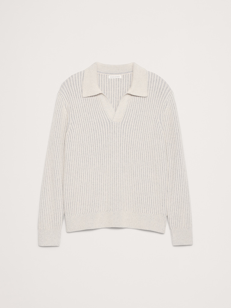 Merino-Cotton Ribbed Sweater Polo