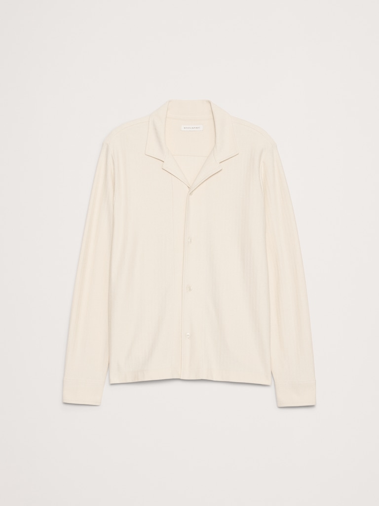 Herringbone Cotton Long-Sleeve Resort Shirt