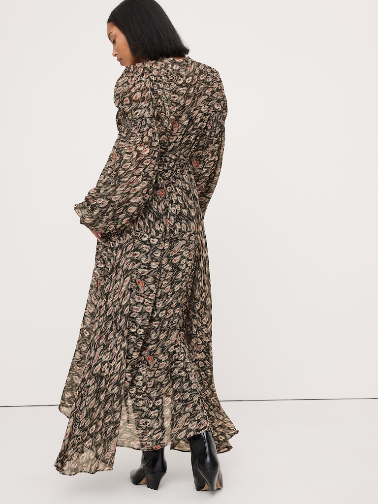 Georgette Puff-Sleeve Maxi Dress